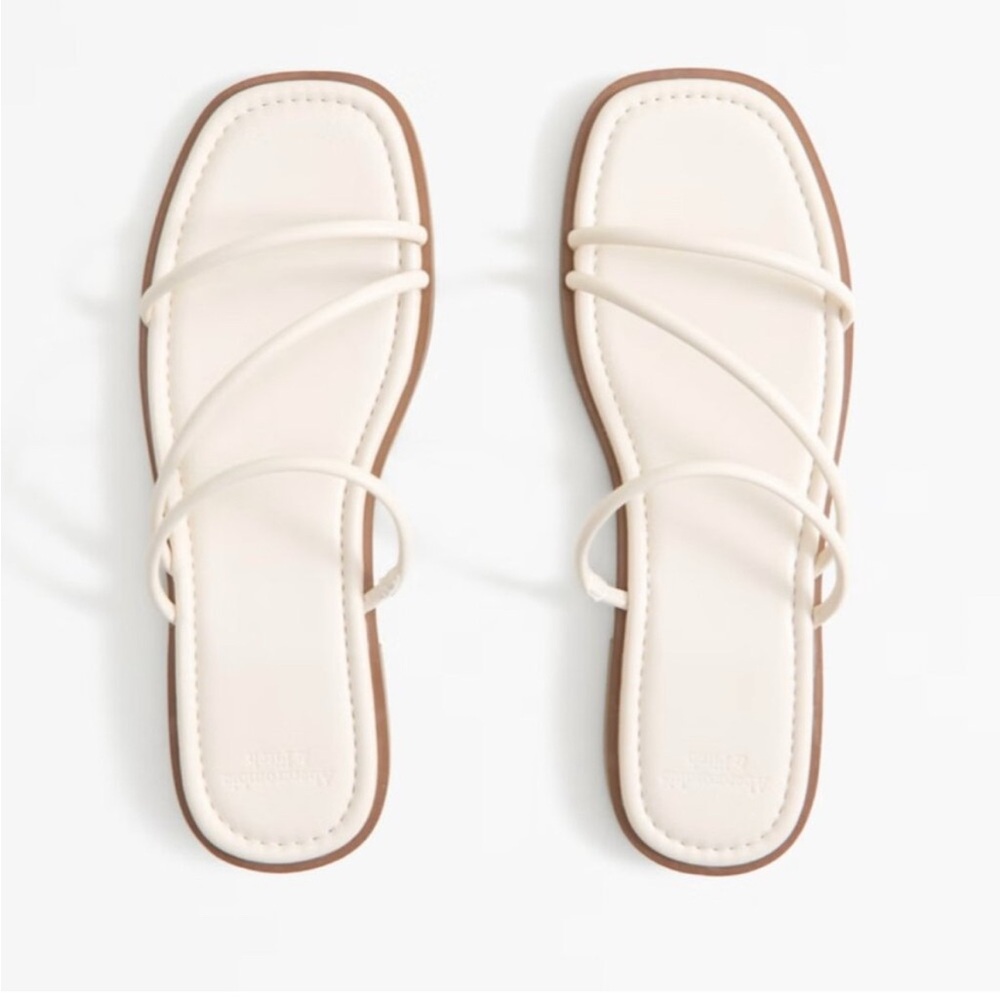 Cream and Brown Minimalist Sandals with Geometric Straps
